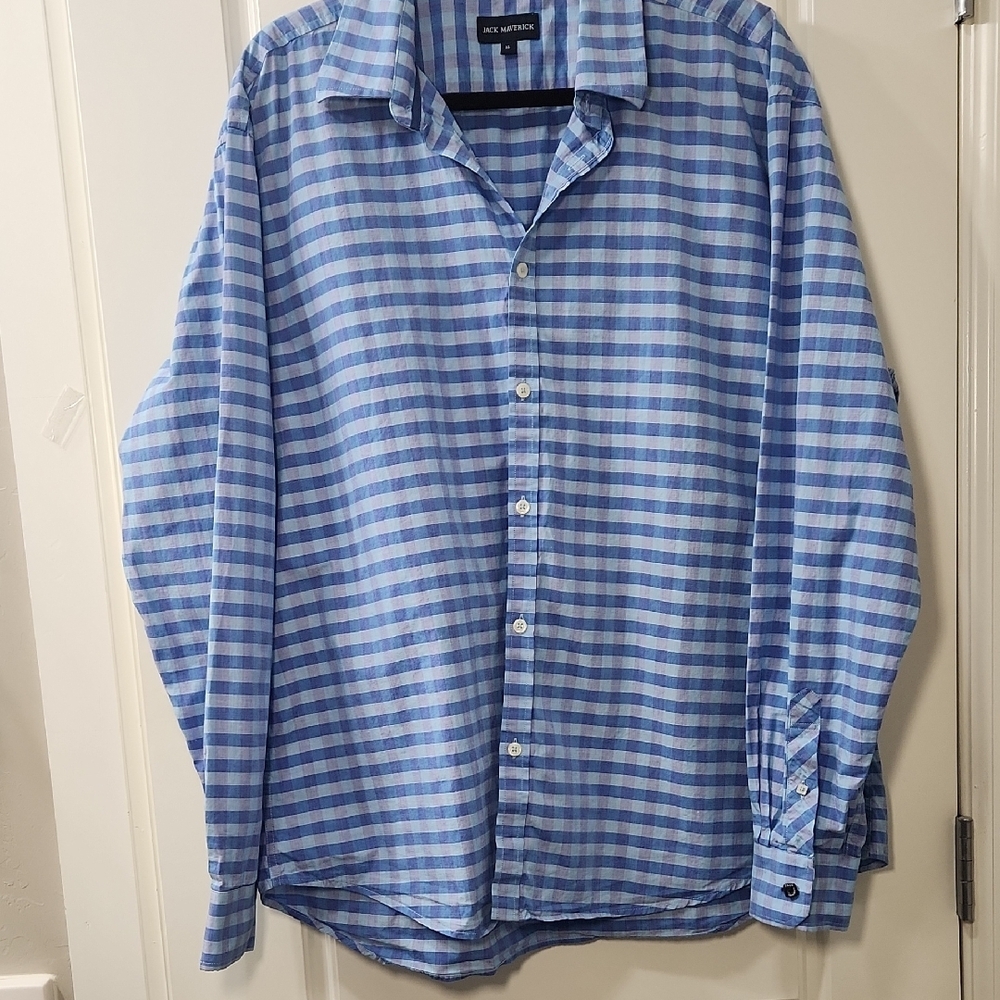 Jack Maverick Men's Blue and White Checkered Shirt - XL